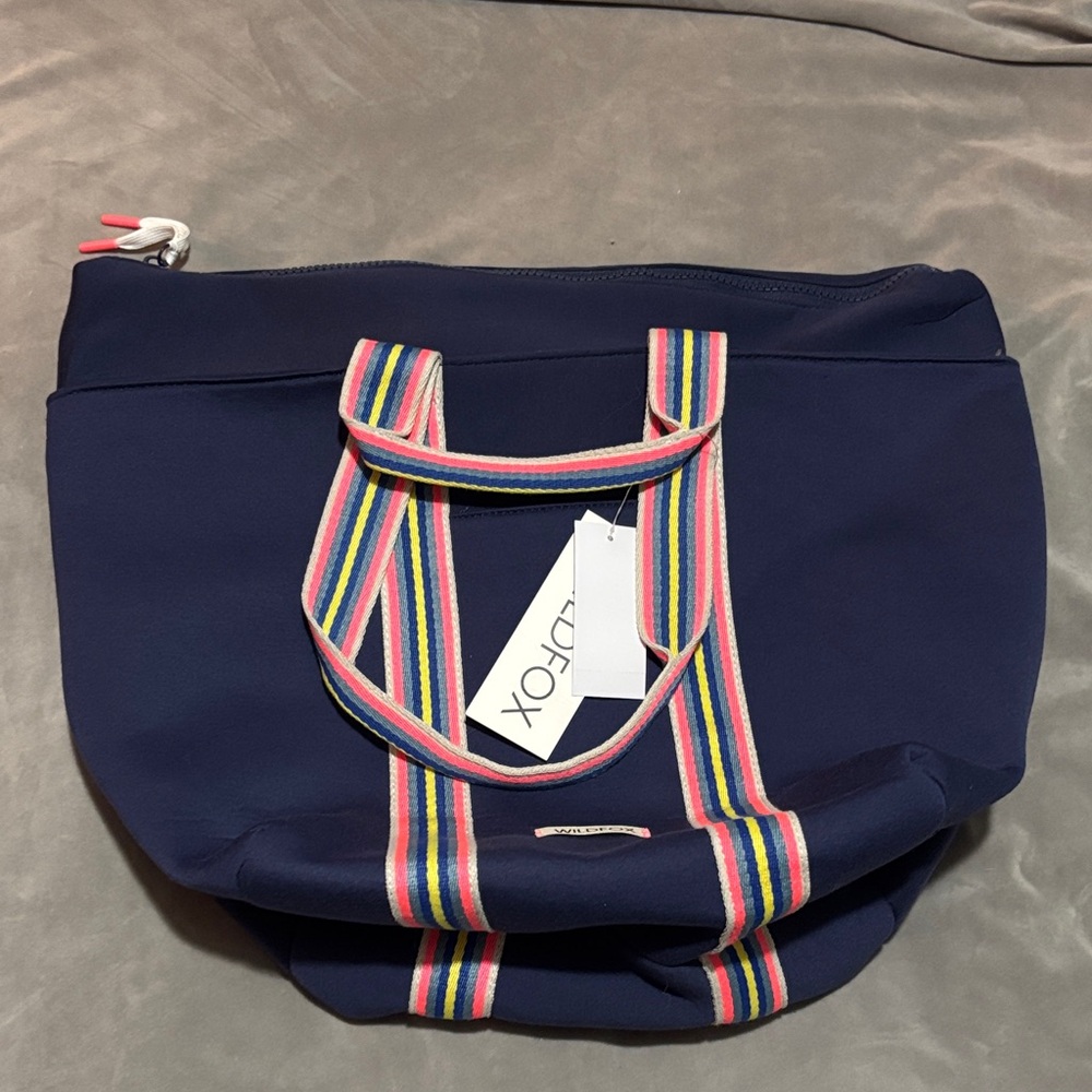 WILDFOX BRAND NEW Navy Blue Tote Bag with Rainbow Straps
